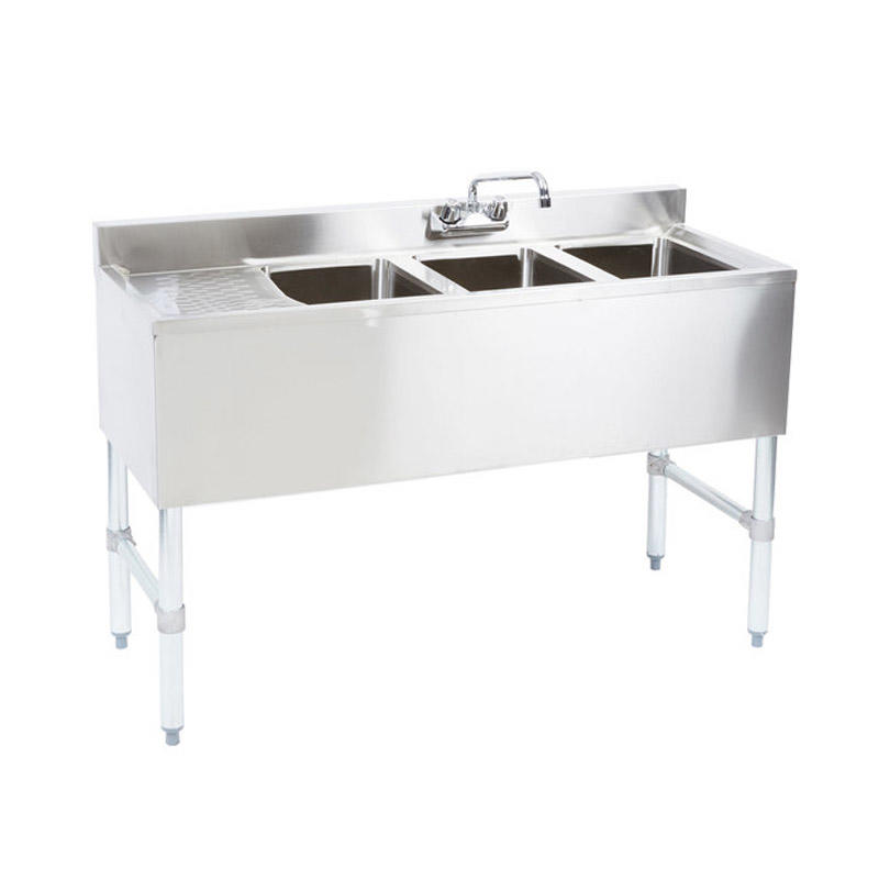 3 Bowl Underbar Sink with Faucet and Left Drainboards