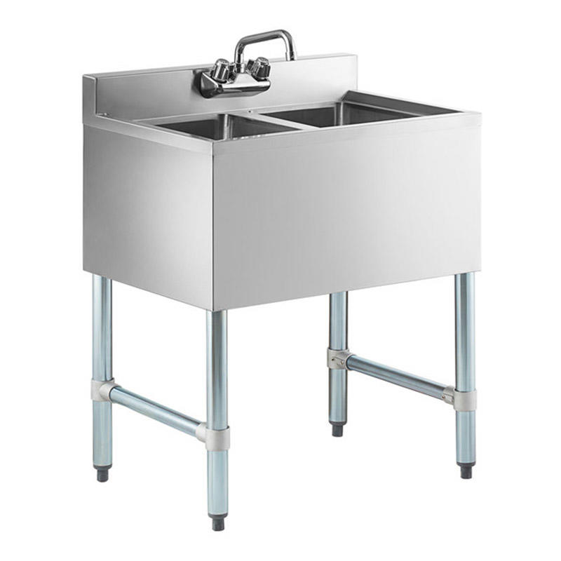 2 Bowl Underbar Sink with Faucet - 26 1/2