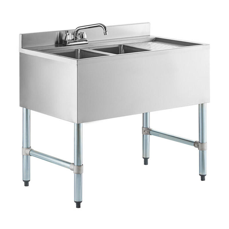 2 Bowl Underbar Sink with Faucet and Right Drainboards
