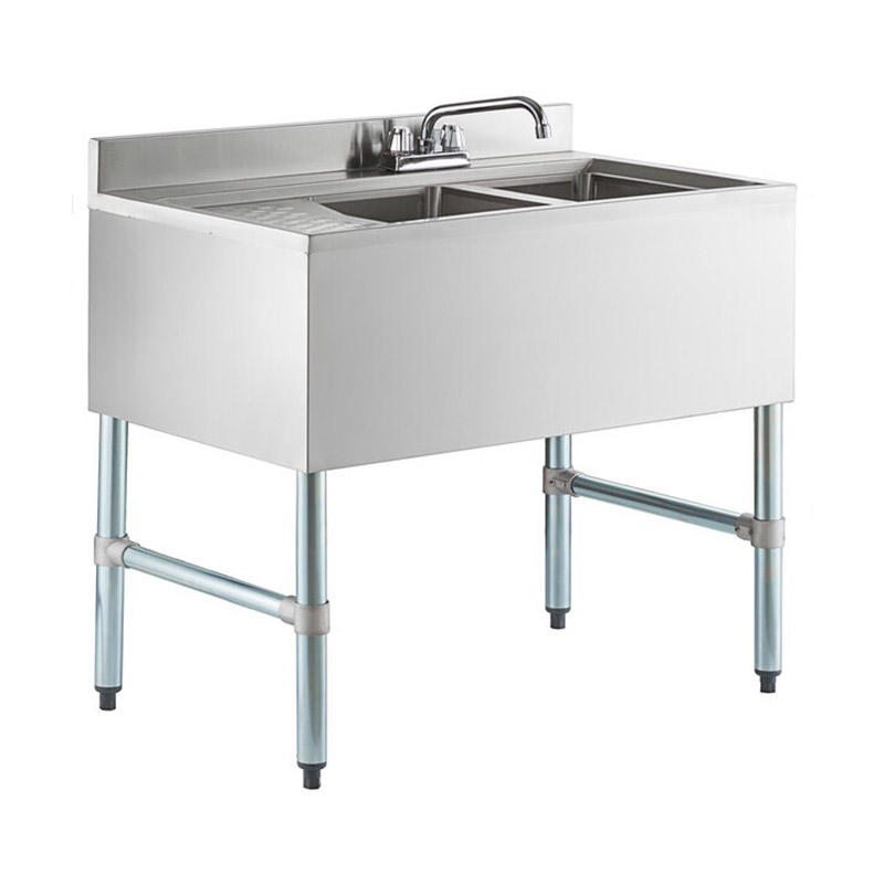 2 Bowl Underbar Sink with Faucet and Left Drainboards