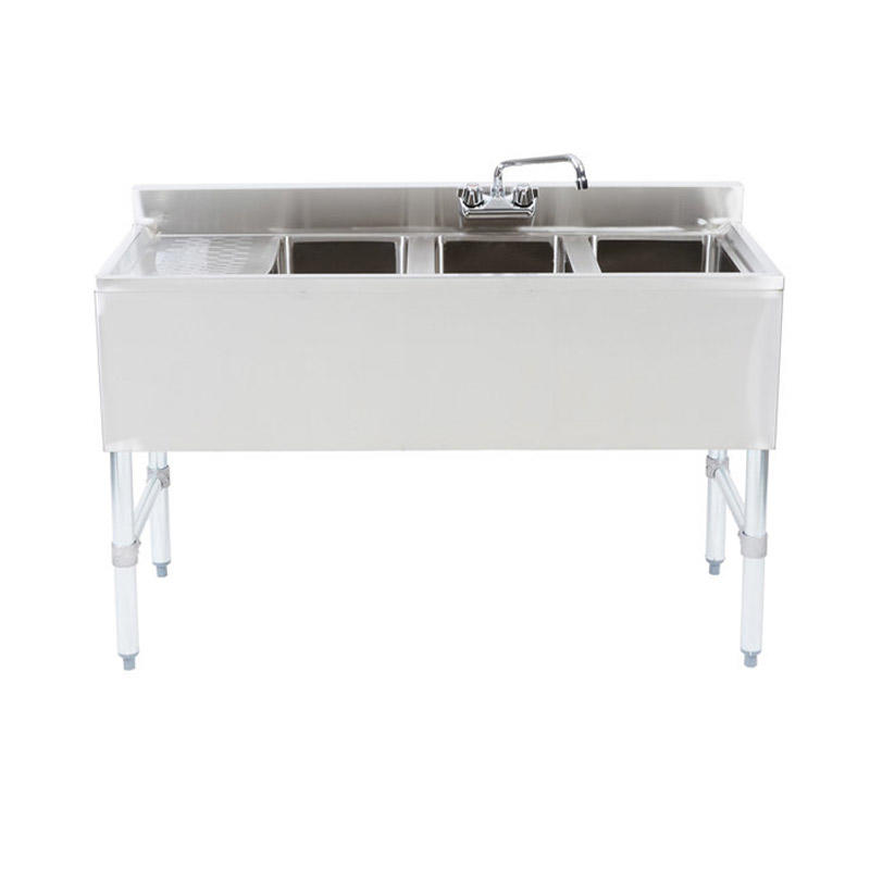 3 Bowl Underbar Sink with Faucet and Left Drainboards