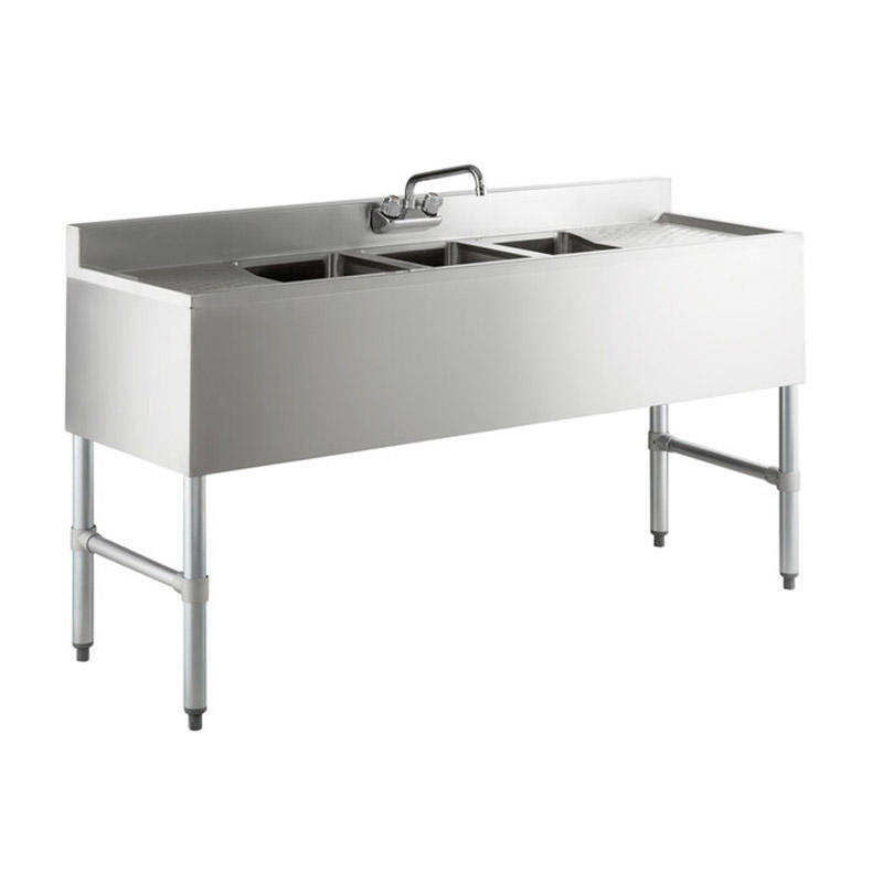 3 Bowl Underbar Sink with Faucet and Two Drainboards - 60