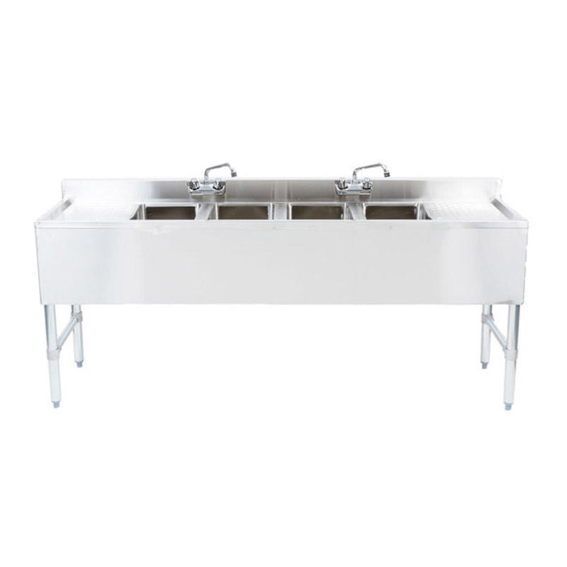 4 Bowl Underbar Sink with Two Faucets and Two Drainboards - 72